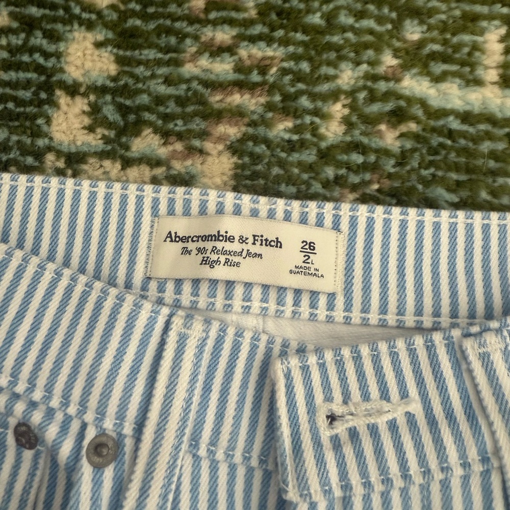 Abercrombie & Fitch Blue and White Striped High Rise Jeans